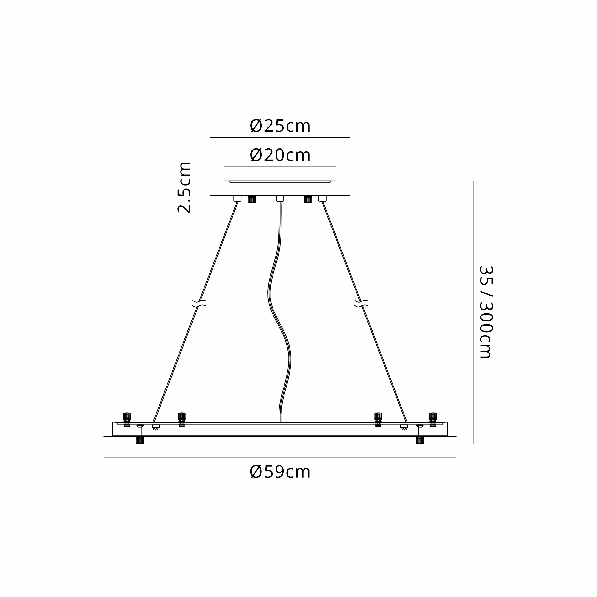 D0927BL/MBK  Lowan 590mm, 3m Suspension Plate c/w Power Cable To Lower Flush Fittings, Satin Black/Matt Black Max Load 20kg (ONLY TESTED FOR OUR RANGE OF PRODUCTS)